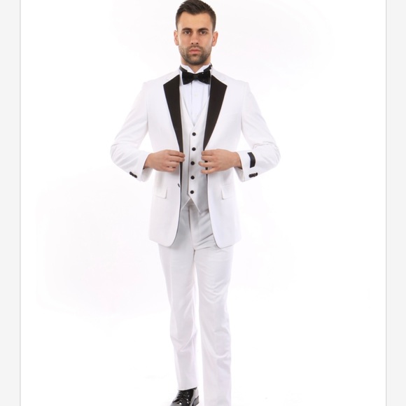 🆕 Men’s 3-piece White slim-fit Tuxedo - Picture 2 of 5